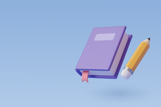 3d Book with Pencil icon for web design isolated, Education and online class concept.