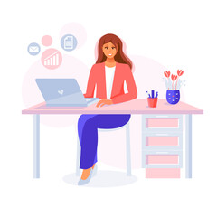 Woman at computer. Illustration.