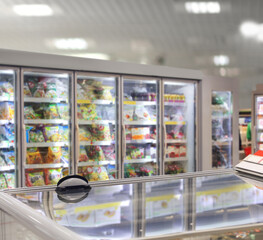 empty supermarket,frozen food from a supermarket freezer.