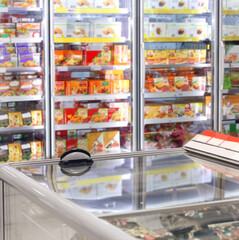 empty supermarket,frozen food from a supermarket freezer.