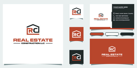 RC house construction with hammer and Initial Letter Logo Designwith Business card Template 