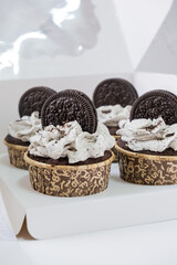 Chocolate cupcakes in box