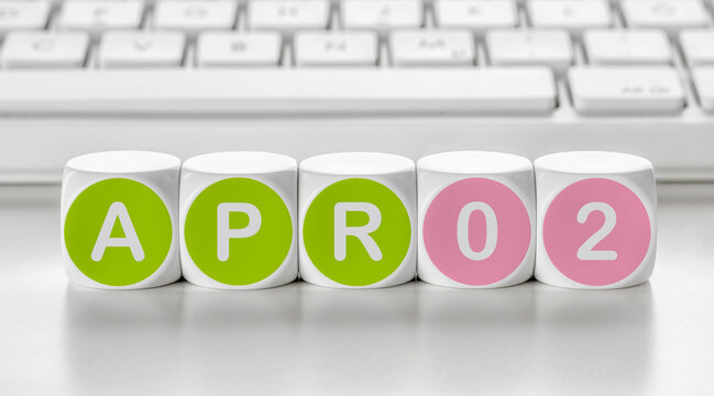 Letter dice in front of a keyboard - April 02