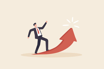 Businessman walking on the arrow road go to success.