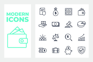 Money, finance, payments set icon symbol template for graphic and web design collection logo vector illustration