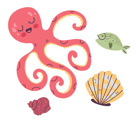 Octopus flat graphic design element illustration