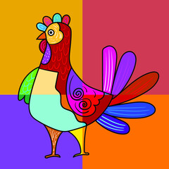 Colorful bird decorative hand drawn vector illustration.