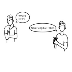 What's NFT, Non Fungible Token Illustration of two men having conversation