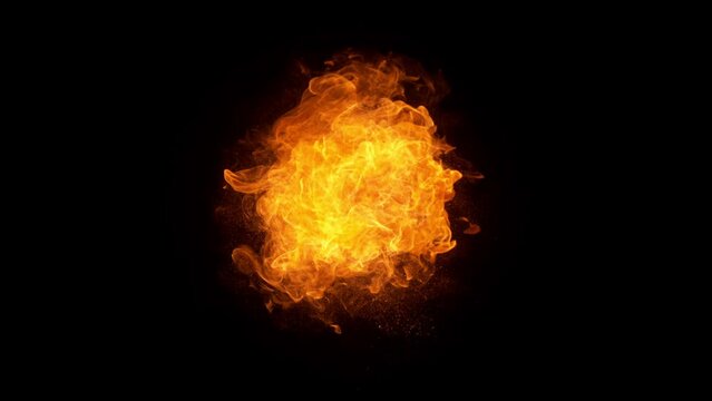 Super Slow Motion Shot of Fireball Explosion Towards the Camera Isolated on Black at 1000fps.