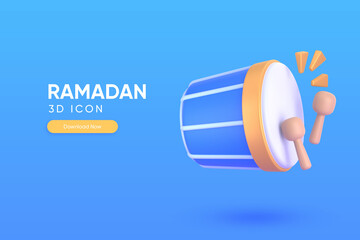 Mosque drum for ramadan ornament 3D render illustration