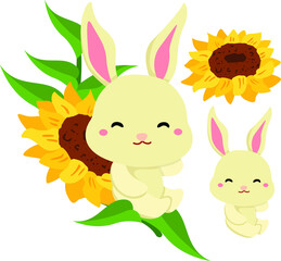 Cute little Bunny Rabbit with Sunflower