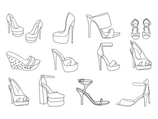 High heels vector. Red high heel women shoes vector. Silhouette drawing of high heel shoe vector image. Women's high-heeled shoes. Vector line icon-continuous line drawing. heels drawing
