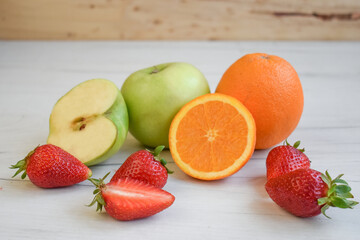 Fototapeta na wymiar fruits on a wooden table