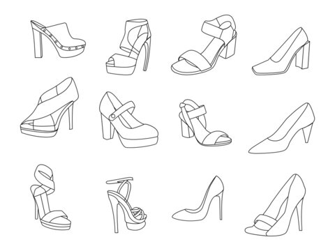 Golden high heel shoe hand drawn vector illustration. Women s shoe abstract  sketch. Female footwear gradient outline drawing. Golden high heels  sketched clipart. Isolated fashion design element Stock Vector Image & Art -