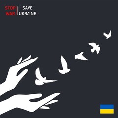 Human hands with doves in Ukraine