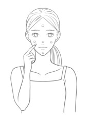 Illustration of a woman painting sunscreen (black and white)