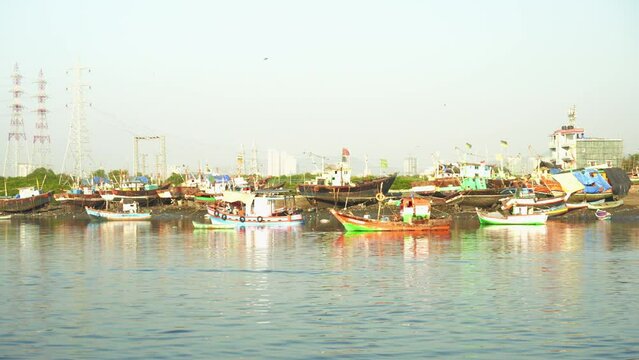 Traditional wooden boat in Indian Ocean, Mumbai, India