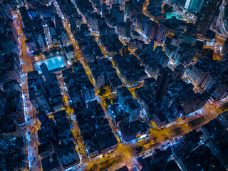 Top down view of Hong Kong city at night