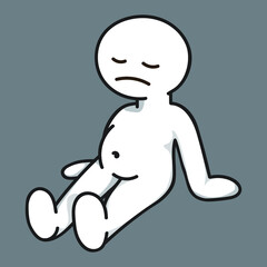 hand drawn vector illustration of very sad cartoon human. 