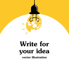 Lightbulb with a jigsaw puzzle on yellow background. inspiration creative idea concept. Silhouette lamp. vector illustration for template, banner, poster, presentation, and background.