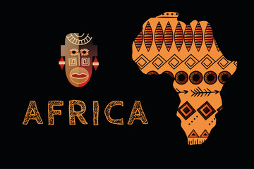 Continent Africa with patterns , vector illustration. Elements for design, vector illustration, African culture concept, logo