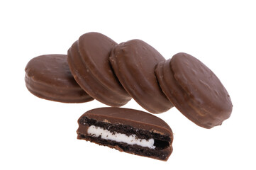 chocolate biscuits with milk filling isolated