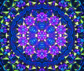 Seamless mosaic pattern. Geometrical abstract ornament with the stars, gems, floral. Abstract kaleidoscope background. Beautiful, seamless. Colorful mosaic texture, ethnic pattern.