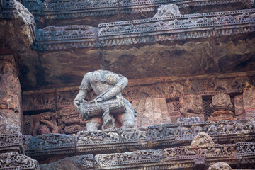 Statues of figures playing musical instruments at the 800 year old Sun Temple Complex, Konark,...