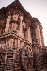 800 year old Sun Temple, Konark Odisha, India. Designed as a chariot consisting of 24 wheels which...