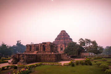 Ruins of dancing hall in front of 800 year old Sun Temple, Konark, India. Designed as a chariot...
