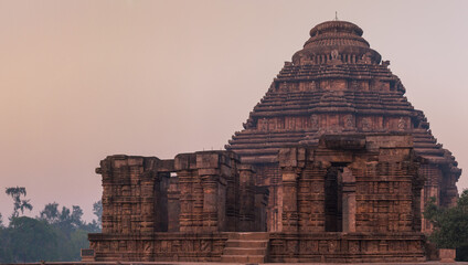 800 year old Sun Temple, Konark Odisha, India. Designed as a chariot consisting of 24 wheels which are sundials to measure movement of sun and planets. Unesco World Heritage Site.