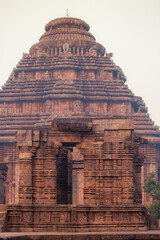Ruins of dancing hall in front of 800 year old Sun Temple, Konark, India. Designed as a chariot consisting of 24 wheels which are sundials to measure movement of sun and planets