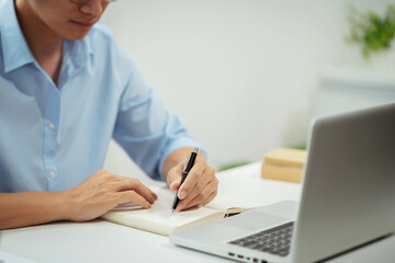 Fototapeta premium Business Professional Accountant man working on laptop computer making research for planning startup at desktop working process in office