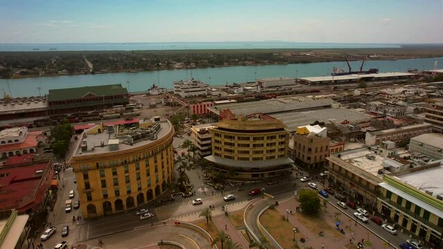 Aerial view of Museum Old Customs of Tampico, River Panuco and Tampico Port 