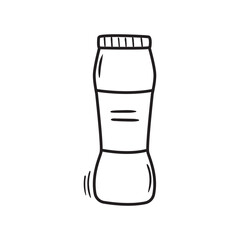 Outline doodle plastic container with washing powder. Hand drawn icon of laundry supply. Housework cleaning equipment vector illustration