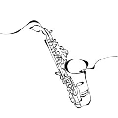 Saxophone continuous line vector illustration - obrazy, fototapety, plakaty