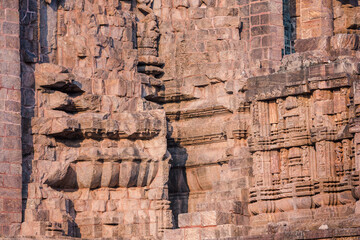 Beautiful lotus like carvings with perfect geometry at 800 year old ancient Hindu Sun Temple at...