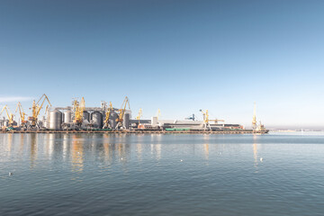 Naklejka premium Cargo container terminal sea view in Odessa Ukraine