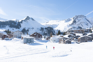 Fototapeta na wymiar Stoos is a car-free leisure, sports and vacation resort with a fully comprehensive infrastructure and extremely varied offers for winter sports enthusiasts of all kinds. Schwyz, Muotatal, Morschach.