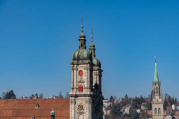 Fototapeta na wymiar Abbey and Saint Lawrence churches in Saint Gallen in Switzerland
