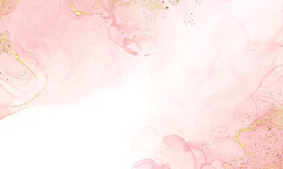 Store enrouleur tamisant Marbre Abstrait aquarelle ou alcool encre art rose fond blanc avec des craquelins dorés. Effet de dessin en marbre rose pastel. modèle de conception d& 39 illustration pour invitation de mariage, décoration, bannière, arrière-plan.