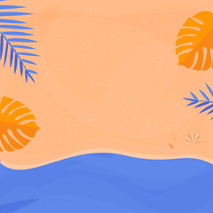 Seashore and sand. The concept of a summer holiday by the sea. Top view. Template, wallpaper.