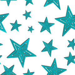 Obraz premium Blue stars seamless pattern on white background.