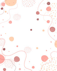 Abstract minimalism style background for copy space. Template for a menu, price list, checklist, brochure, notepad. Circles, lines, dots minimalism in pink beige colors on white background
