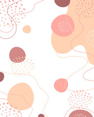 Abstract minimalism style background for copy space. Template for a menu, price list, checklist, brochure, notepad. Circles, lines, dots minimalism in pink beige colors on white background