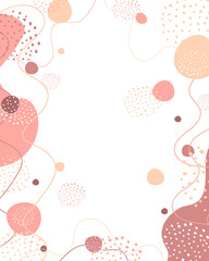 Abstract minimalism style background for copy space. Template for a menu, price list, checklist, brochure, notepad. Circles, lines, dots minimalism in pink beige colors on white background