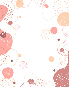 Abstract minimalism style background for copy space. Template for a menu, price list, checklist, brochure, notepad. Circles, lines, dots minimalism in pink beige colors on white background © ALENA