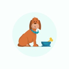 Fototapeta premium dog looking at camera with bowl of food