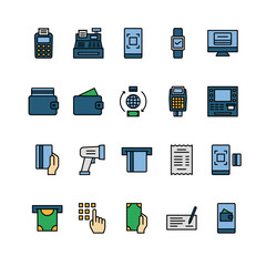 Pos System filled outline icon set