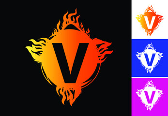 Fire V letter logo and icon design template